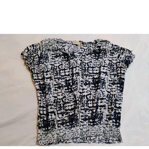 Faded Glory Navy Blue and White Patterned Blouse